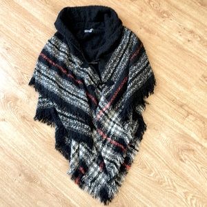 Plaid wrap cape.